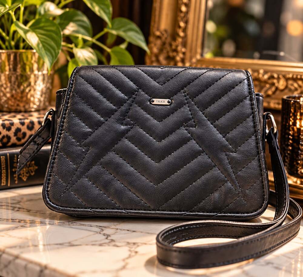 Ikks Black Quilted Crossbody Bag With Lightning Bolt Details